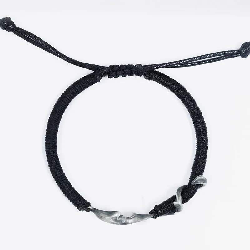 Braccialetto di protezione in corda di cera nera con squalo in argento sterling 999 Buddha Stones - Image 5
