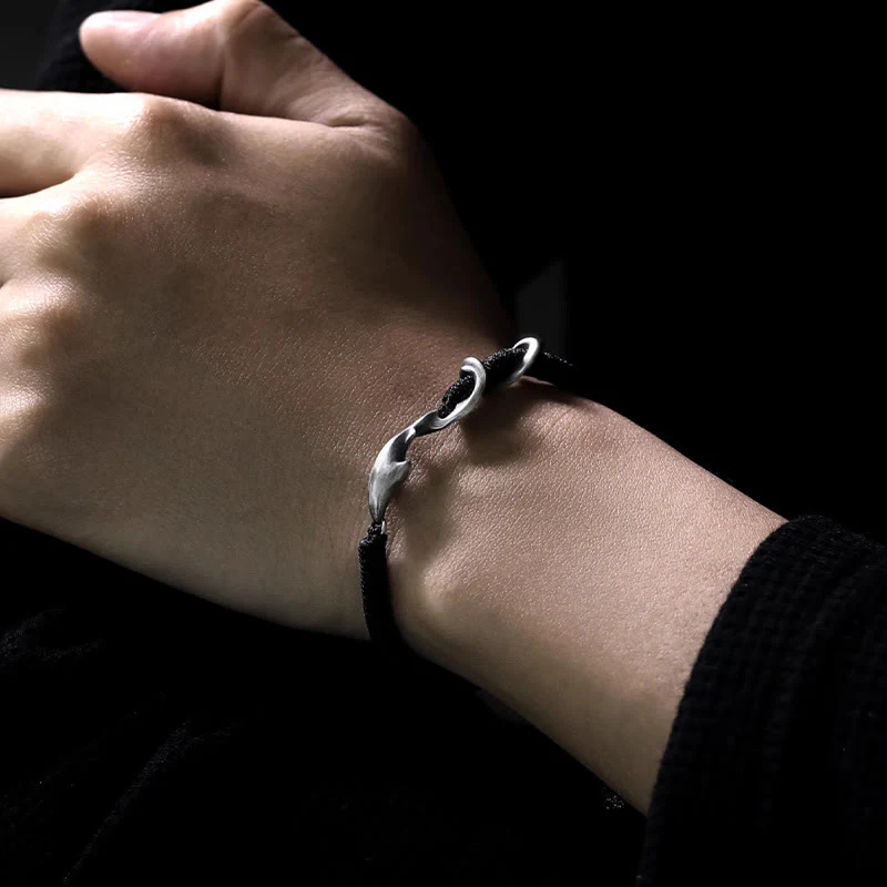 Braccialetto di protezione in corda di cera nera con squalo in argento sterling 999 Buddha Stones - Image 6