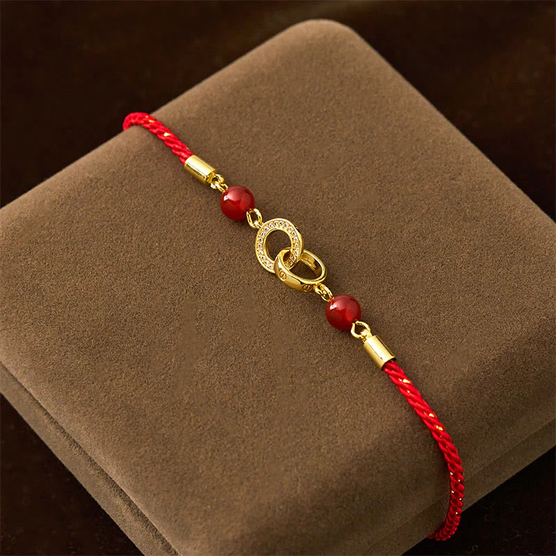 Braccialetto di protezione in corda rossa placcato oro con fibbie per la pace collegate in Buddha Stones - Image 3