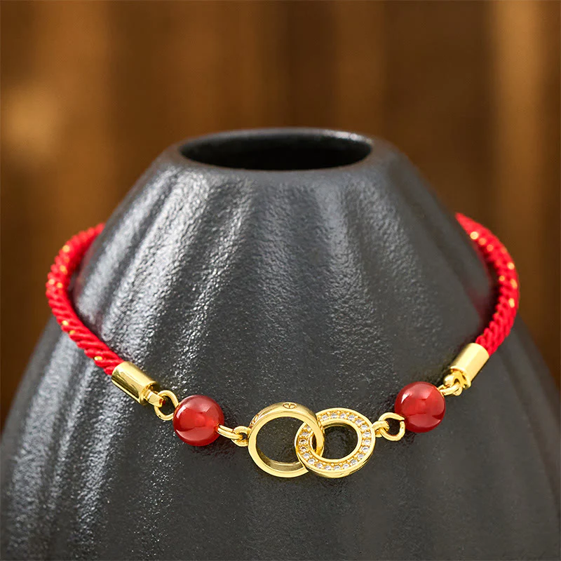 Braccialetto di protezione in corda rossa placcato oro con fibbie per la pace collegate in Buddha Stones - Image 4