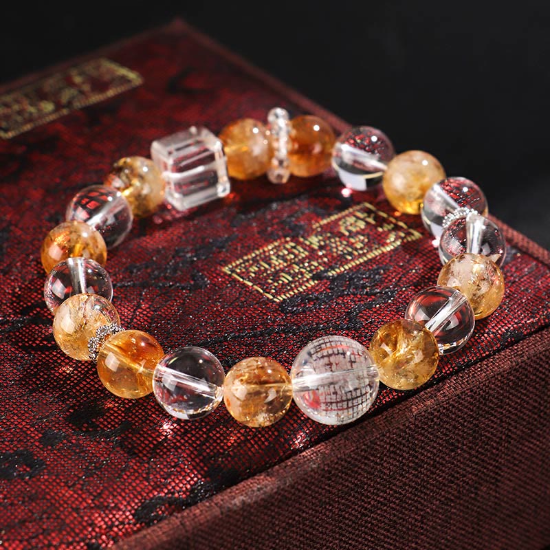 Braccialetto di protezione in cristallo bianco con perle di citrino naturale e topazio Buddha Stones - Image 11