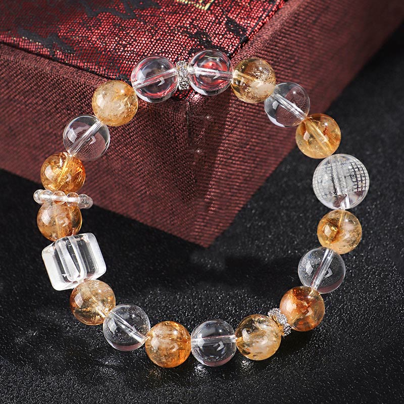 Braccialetto di protezione in cristallo bianco con perle di citrino naturale e topazio Buddha Stones - Image 12