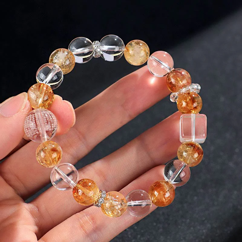 Braccialetto di protezione in cristallo bianco con perle di citrino naturale e topazio Buddha Stones - Image 14