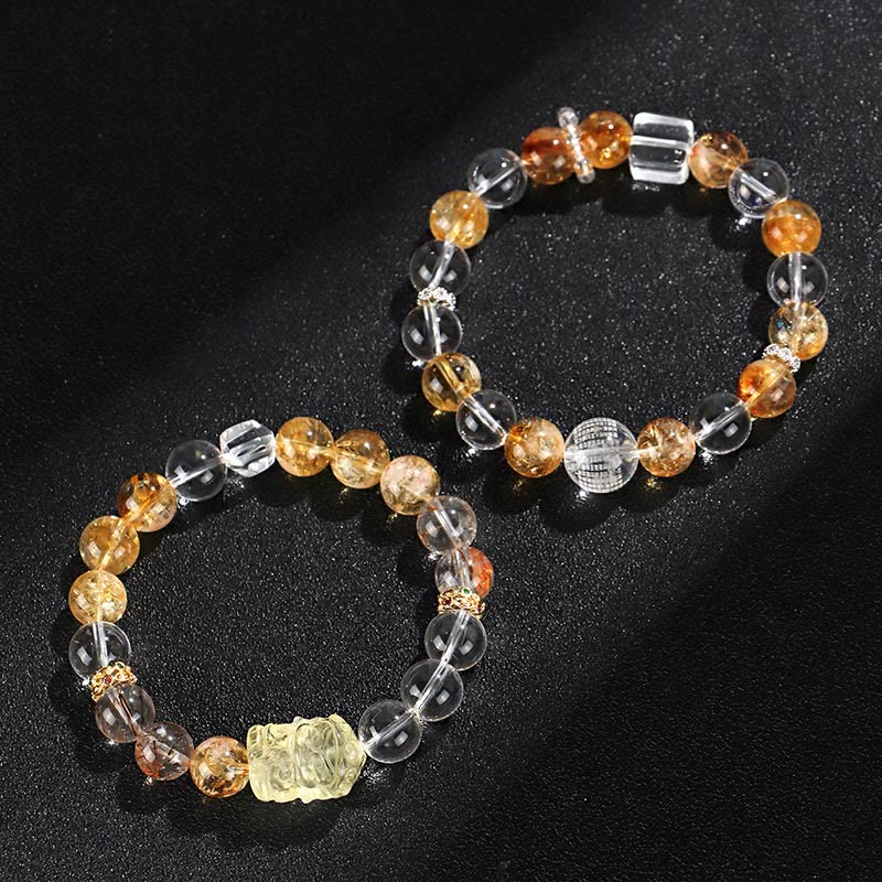 Braccialetto di protezione in cristallo bianco con perle di citrino naturale e topazio Buddha Stones - Image 16