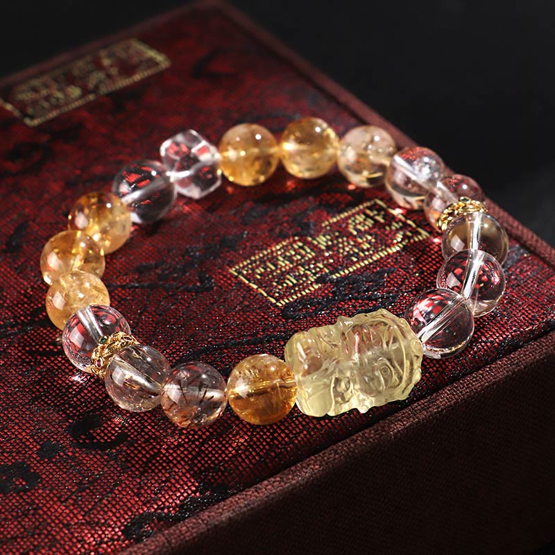 Braccialetto di protezione in cristallo bianco con perle di citrino naturale e topazio Buddha Stones - Image 8