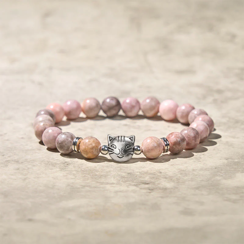 Braccialetto di protezione in diaspro zebrato con motivo a gatto Buddha Stones da 8 mm