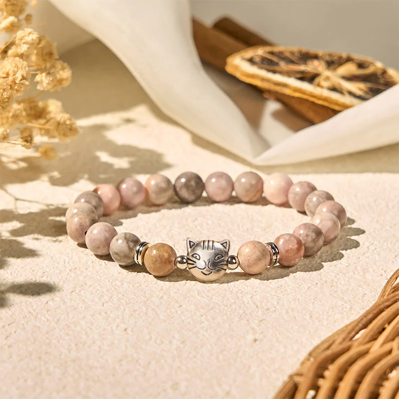 Braccialetto di protezione in diaspro zebrato con motivo a gatto Buddha Stones da 8 mm - Image 3