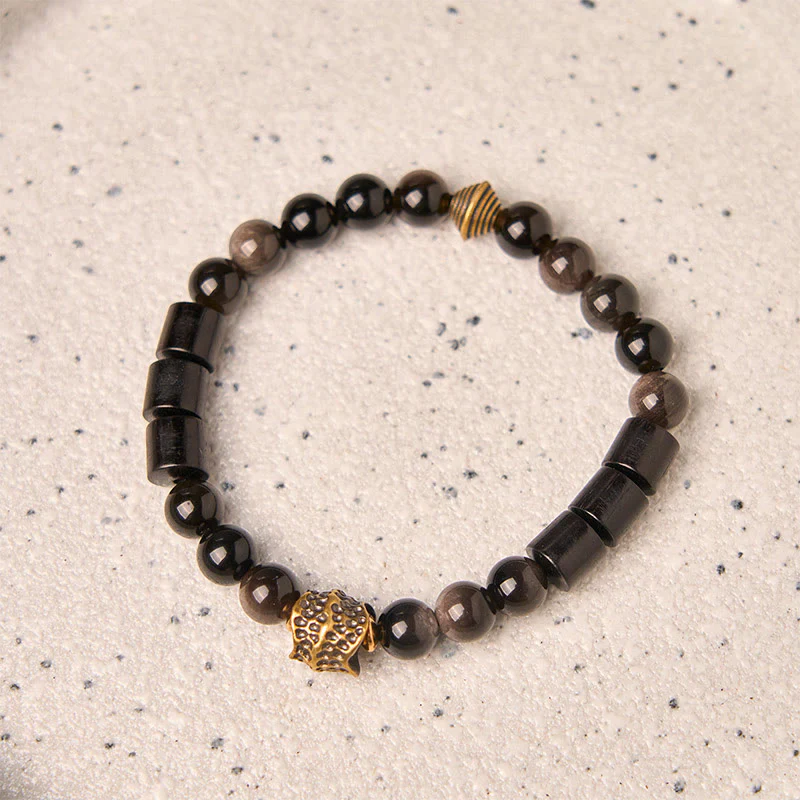 Braccialetto di protezione in ebano e ossidiana lucida color argento Buddha Stones - Image 2