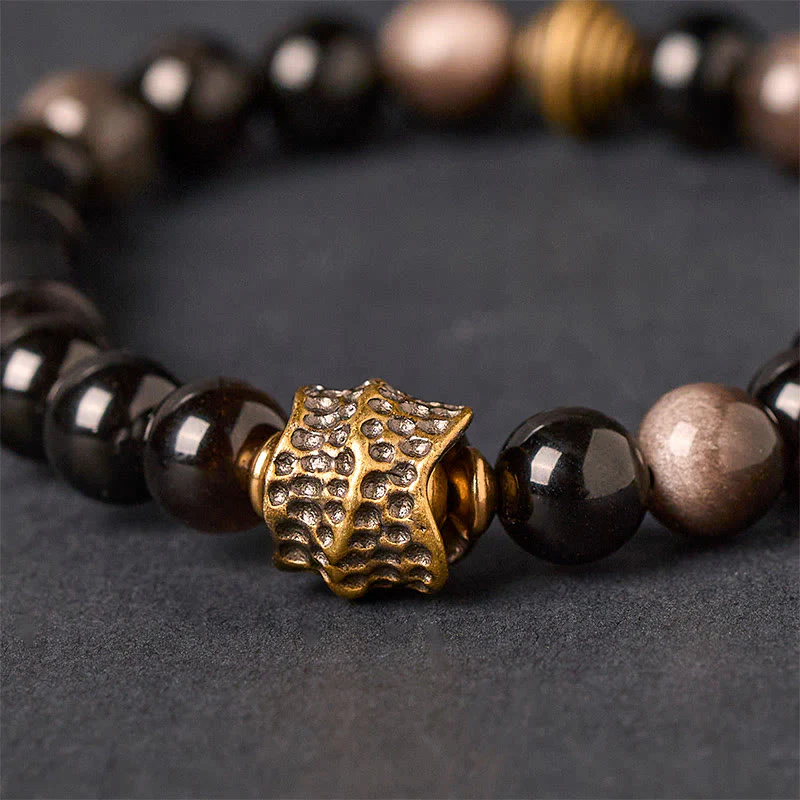 Braccialetto di protezione in ebano e ossidiana lucida color argento Buddha Stones - Image 3