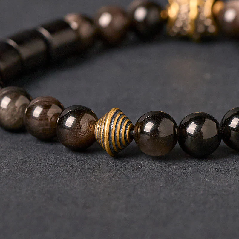 Braccialetto di protezione in ebano e ossidiana lucida color argento Buddha Stones - Image 4