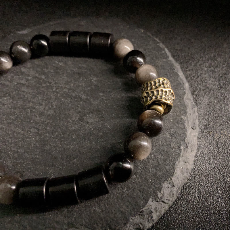 Braccialetto di protezione in ebano e ossidiana lucida color argento Buddha Stones - Image 8