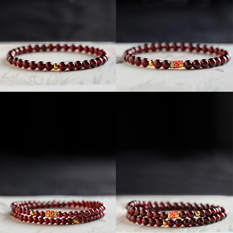 Braccialetto di protezione in granato naturale con pesce koi in oro 999 Buddha Stones - Image 18