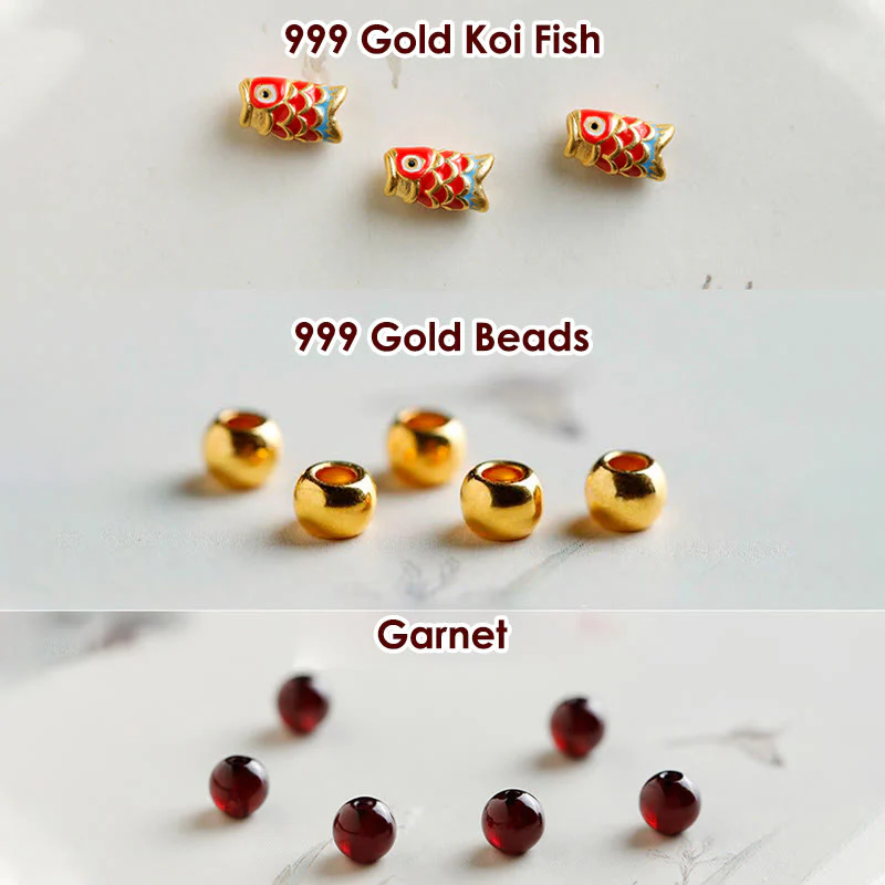 Braccialetto di protezione in granato naturale con pesce koi in oro 999 Buddha Stones - Image 8