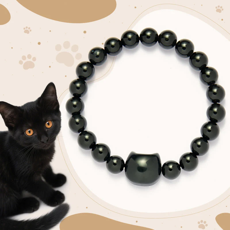 Braccialetto di protezione in onice nero naturale con gatto nero Buddha Stones