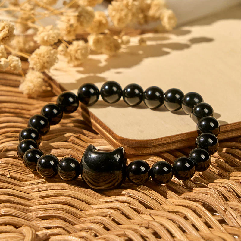 Braccialetto di protezione in onice nero naturale con gatto nero Buddha Stones - Image 3