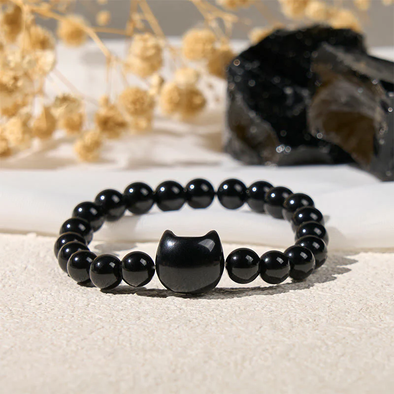 Braccialetto di protezione in onice nero naturale con gatto nero Buddha Stones - Image 4