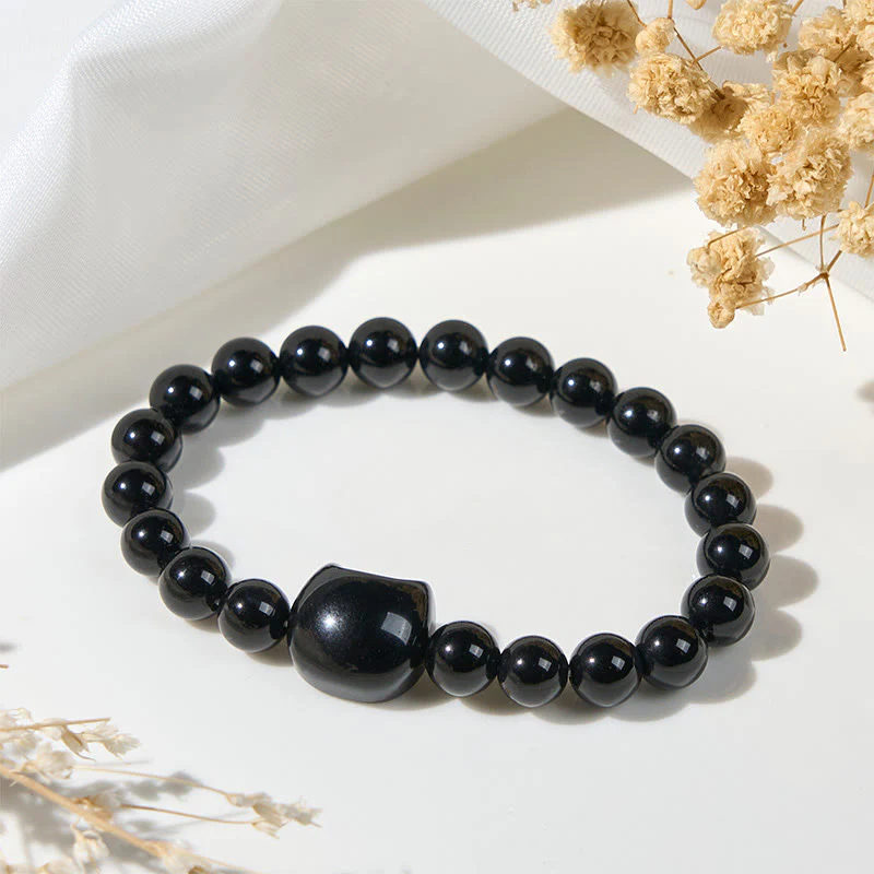Braccialetto di protezione in onice nero naturale con gatto nero Buddha Stones - Image 5