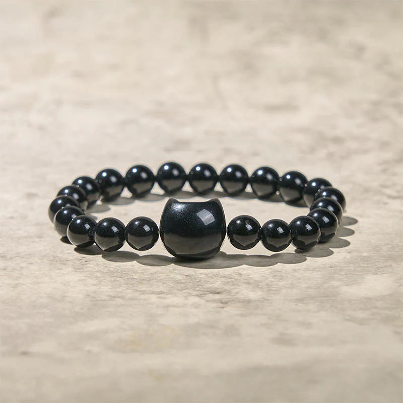 Braccialetto di protezione in onice nero naturale con gatto nero Buddha Stones - Image 9