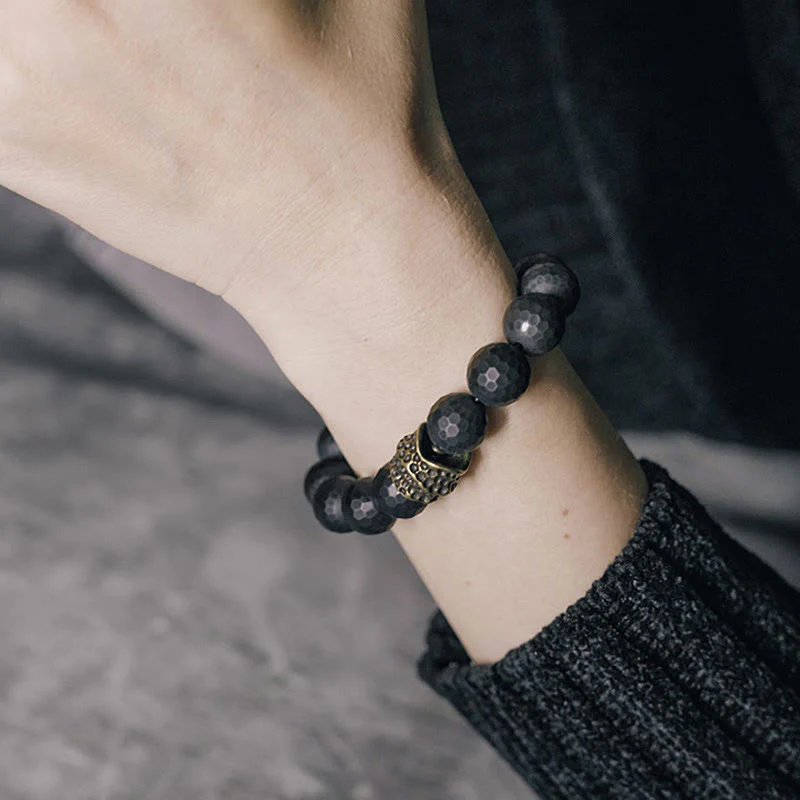 Braccialetto di protezione in ottone e rame con onice nero opaco Buddha Stones - Image 12