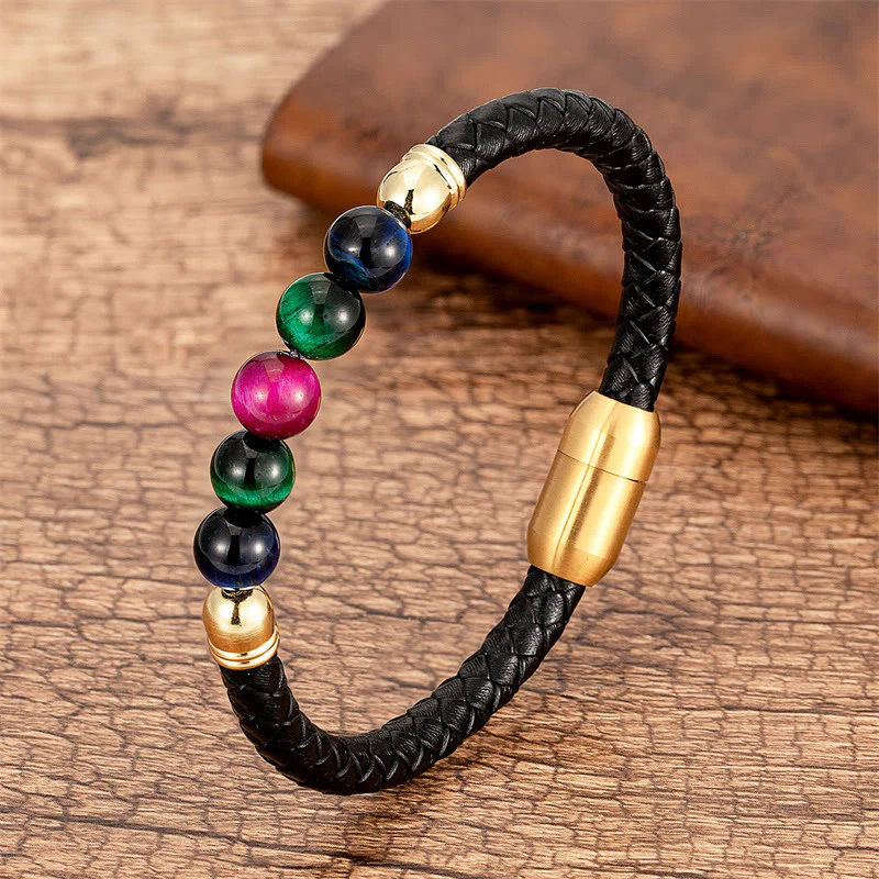 Braccialetto di protezione in pelle con perline di lapislazzuli , Buddha Stones blu, occhio di tigre, onice nero e pietra lavica - Image 23