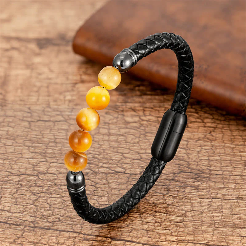 Braccialetto di protezione in pelle con perline di lapislazzuli , Buddha Stones blu, occhio di tigre, onice nero e pietra lavica - Image 7