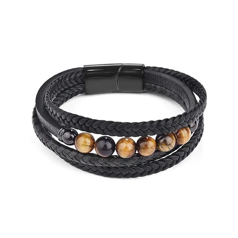 Braccialetto di protezione in pelle con pietra occhio di tigre Buddha Stones - Image 11