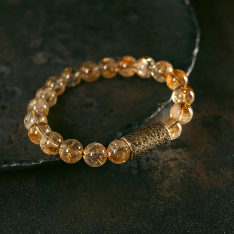 Braccialetto di protezione in perline di ottone con cristallo di citrino naturale Buddha Stones - Image 2