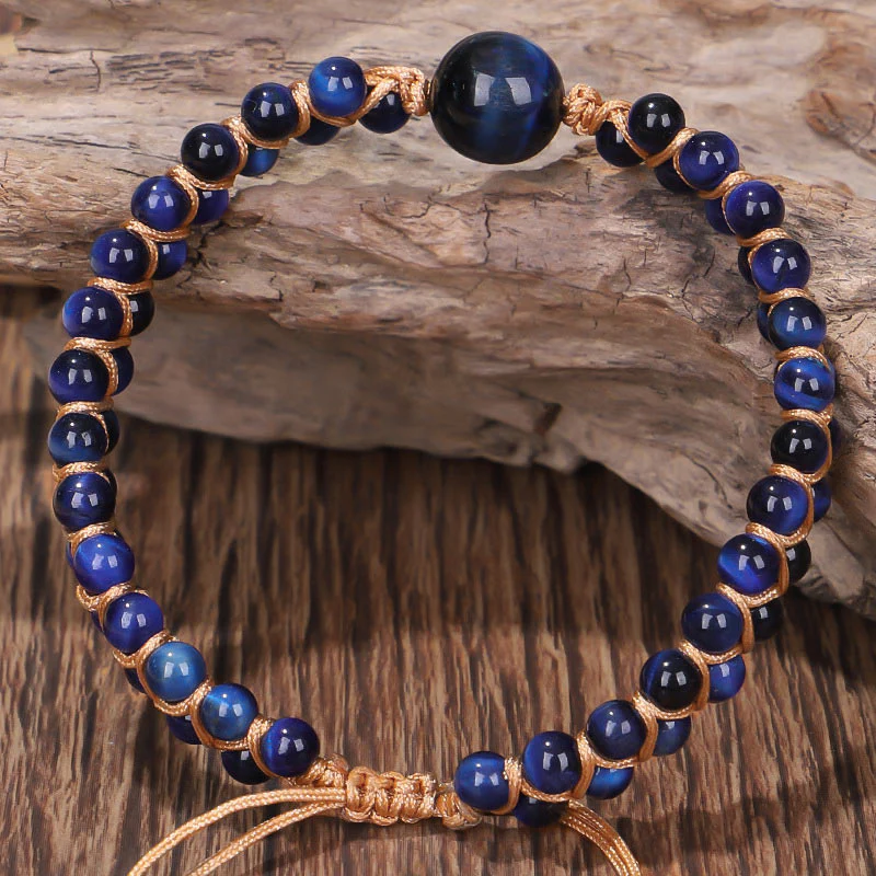 Braccialetto di protezione in pietra divina occhio di tigre blu Buddha Stones - Image 7