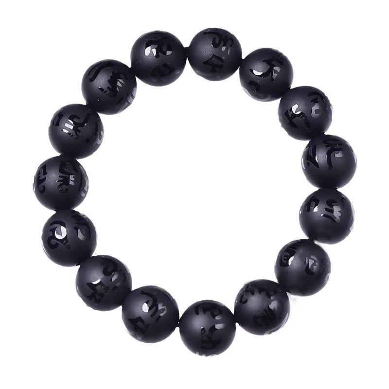 Braccialetto di protezione intagliato in onice nero naturale Om Mani Padme Hum Buddha Stones - Image 7