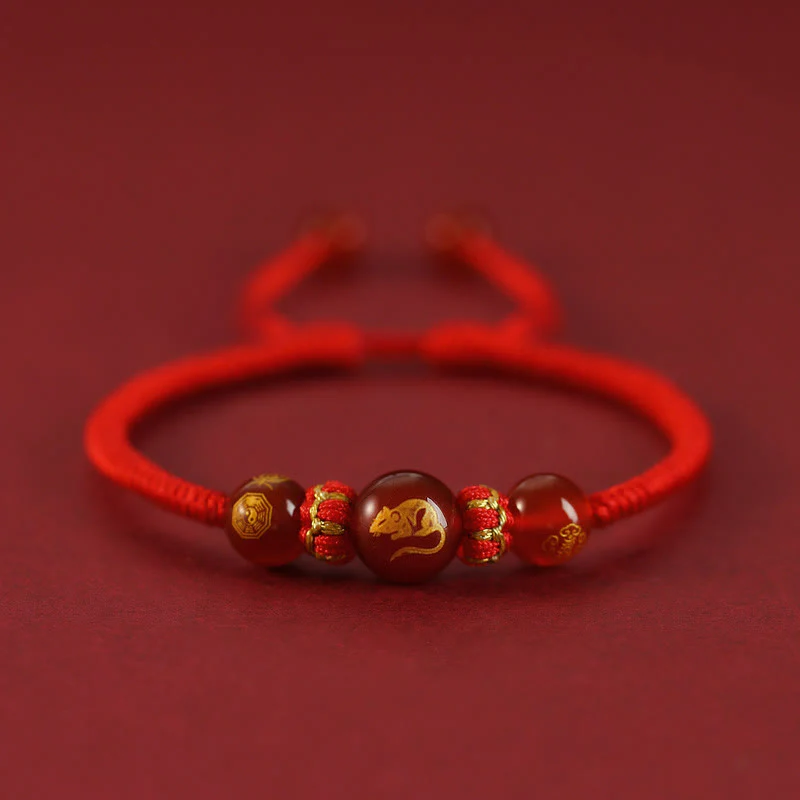 Braccialetto di protezione intrecciato con corda rossa in agata rossa fatto a mano con zodiaco cinese Buddha Stones - Image 2