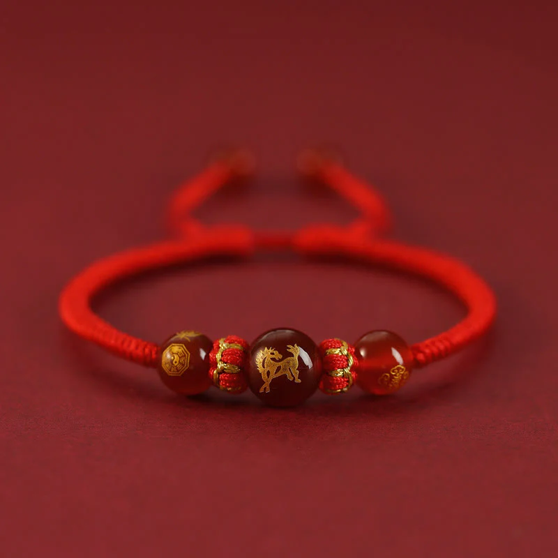 Braccialetto di protezione intrecciato con corda rossa in agata rossa fatto a mano con zodiaco cinese Buddha Stones - Image 21