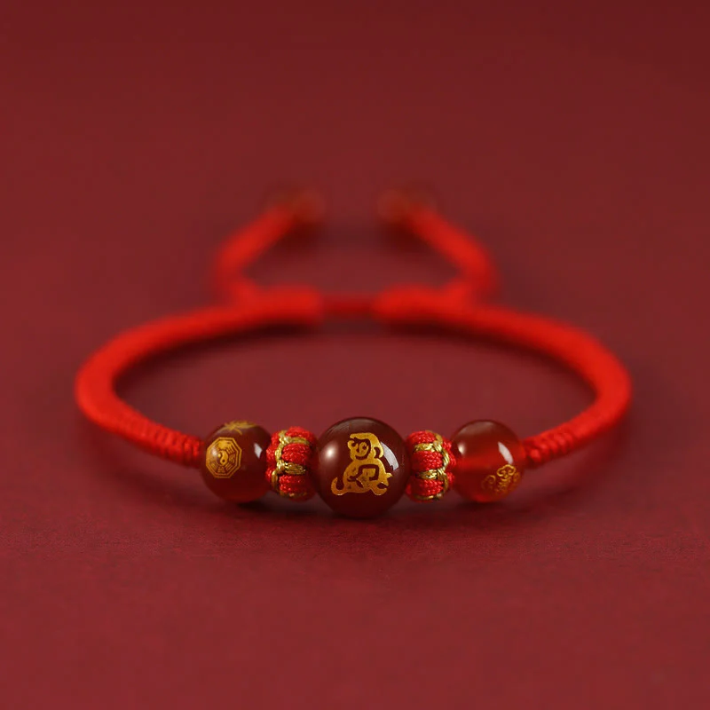 Braccialetto di protezione intrecciato con corda rossa in agata rossa fatto a mano con zodiaco cinese Buddha Stones - Image 23