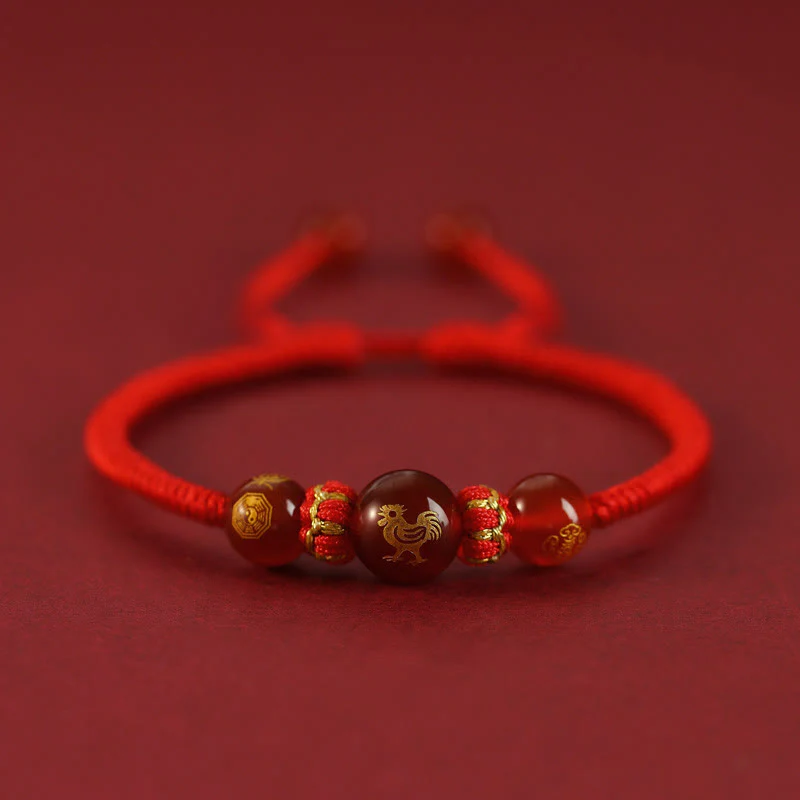 Braccialetto di protezione intrecciato con corda rossa in agata rossa fatto a mano con zodiaco cinese Buddha Stones - Image 24