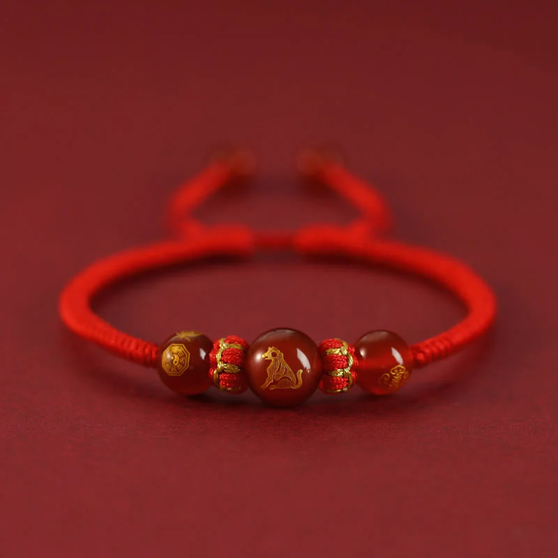 Braccialetto di protezione intrecciato con corda rossa in agata rossa fatto a mano con zodiaco cinese Buddha Stones - Image 25