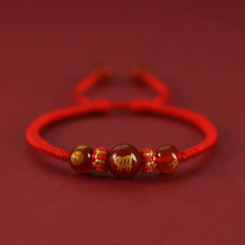 Braccialetto di protezione intrecciato con corda rossa in agata rossa fatto a mano con zodiaco cinese Buddha Stones - Image 26