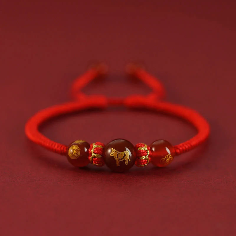 Braccialetto di protezione intrecciato con corda rossa in agata rossa fatto a mano con zodiaco cinese Buddha Stones - Image 3