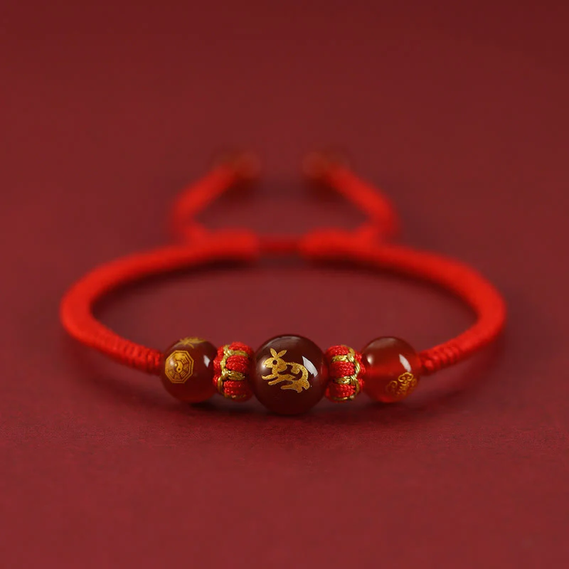 Braccialetto di protezione intrecciato con corda rossa in agata rossa fatto a mano con zodiaco cinese Buddha Stones - Image 5
