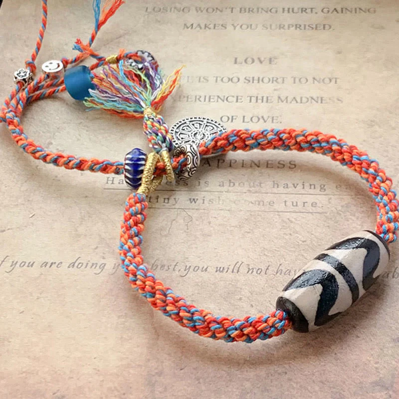 Braccialetto di protezione intrecciato con perline Dzi fatte a mano in argento sterling 925 tibetano Om Mani Padme Hum - Image 6
