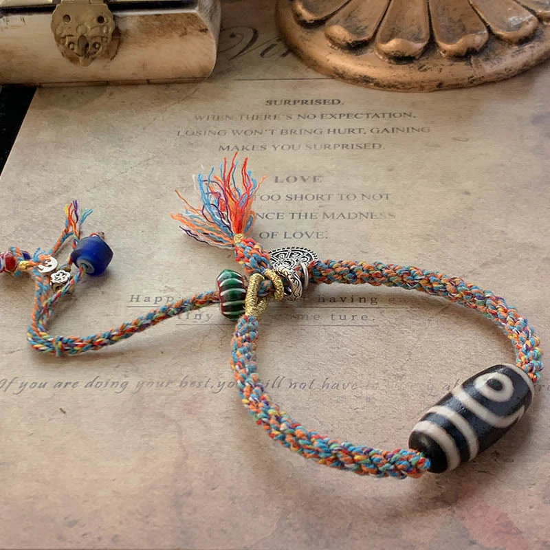 Braccialetto di protezione intrecciato con perline Dzi fatte a mano in argento sterling 925 tibetano Om Mani Padme Hum - Image 7