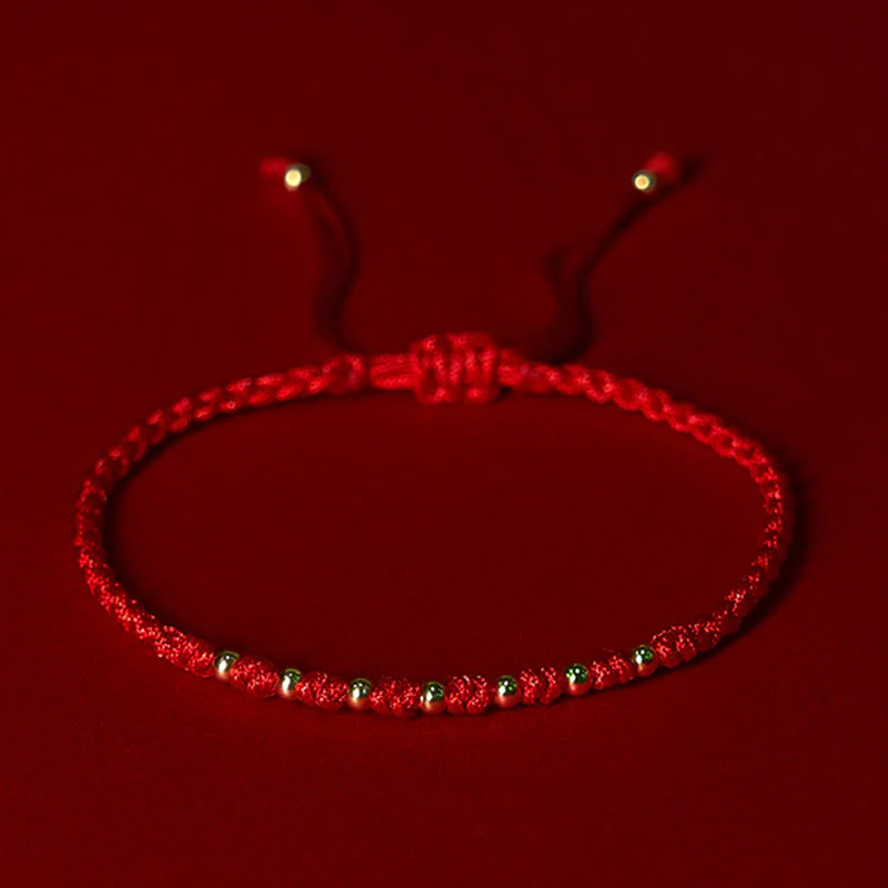 Braccialetto di protezione intrecciato con perline in argento sterling 925 placcato oro e cordino rosso Buddha Stones