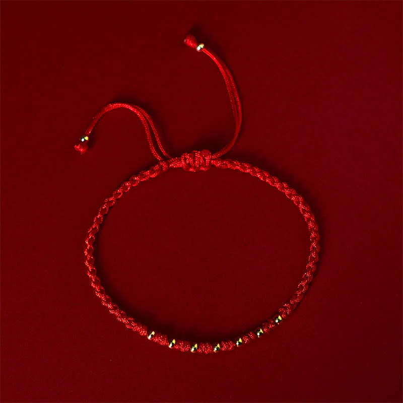 Braccialetto di protezione intrecciato con perline in argento sterling 925 placcato oro e cordino rosso Buddha Stones - Image 2