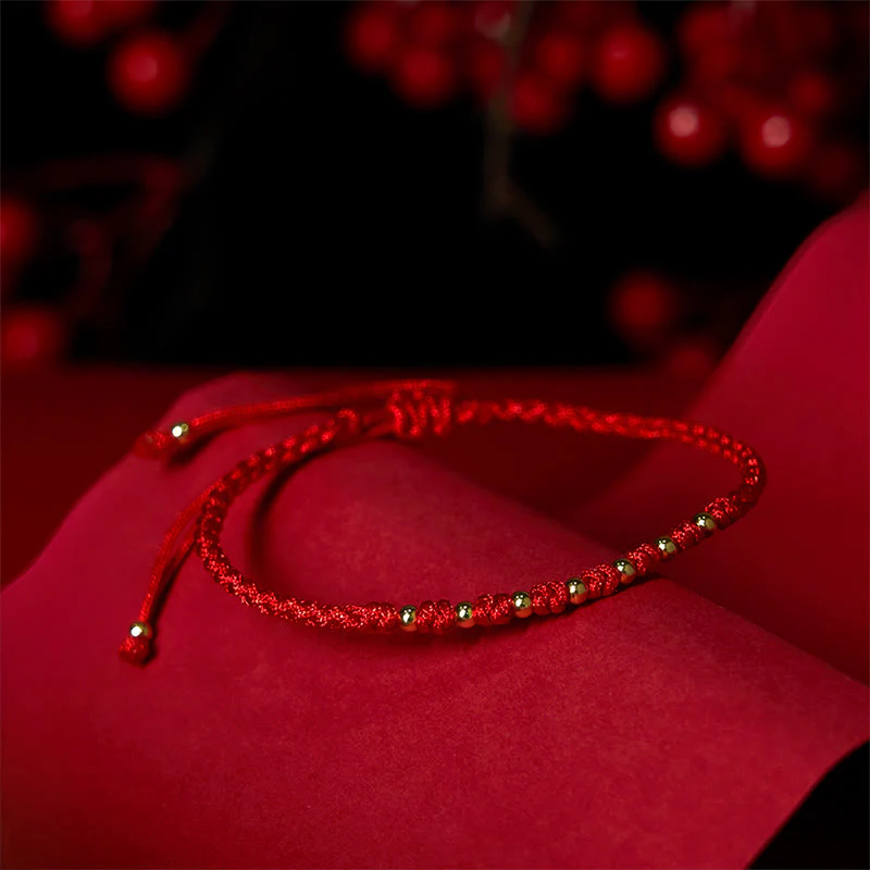Braccialetto di protezione intrecciato con perline in argento sterling 925 placcato oro e cordino rosso Buddha Stones - Image 3