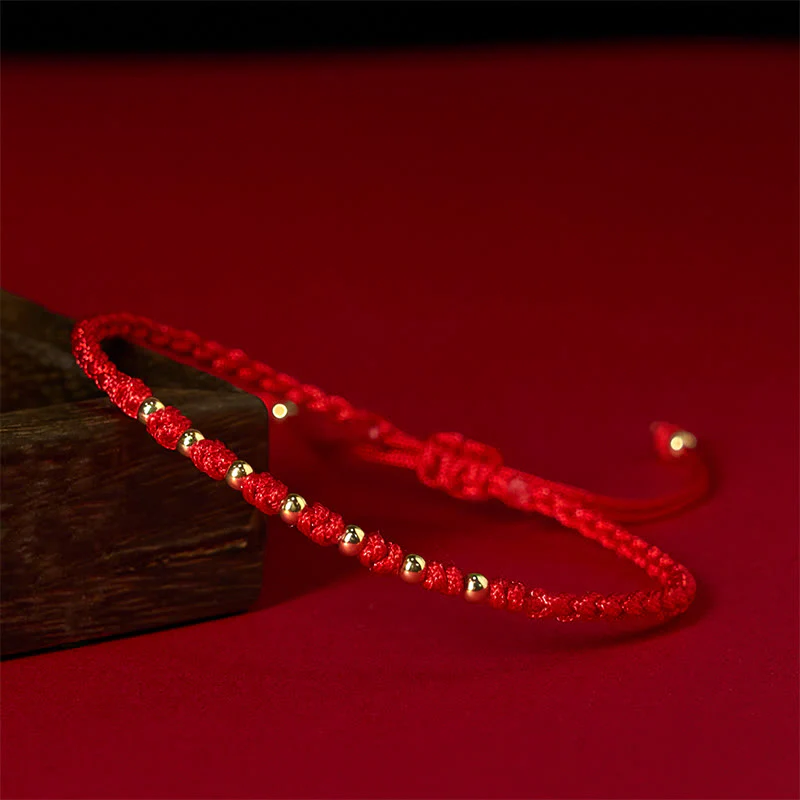 Braccialetto di protezione intrecciato con perline in argento sterling 925 placcato oro e cordino rosso Buddha Stones - Image 4