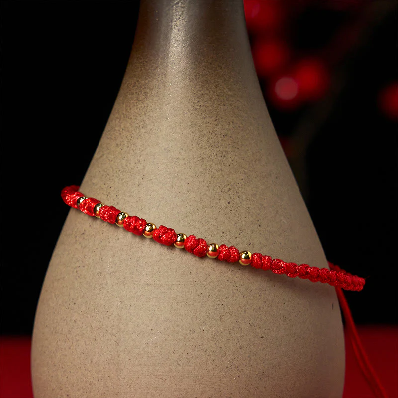 Braccialetto di protezione intrecciato con perline in argento sterling 925 placcato oro e cordino rosso Buddha Stones - Image 5