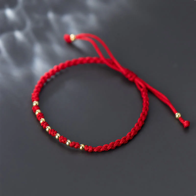 Braccialetto di protezione intrecciato con perline in argento sterling 925 placcato oro e cordino rosso Buddha Stones - Image 9