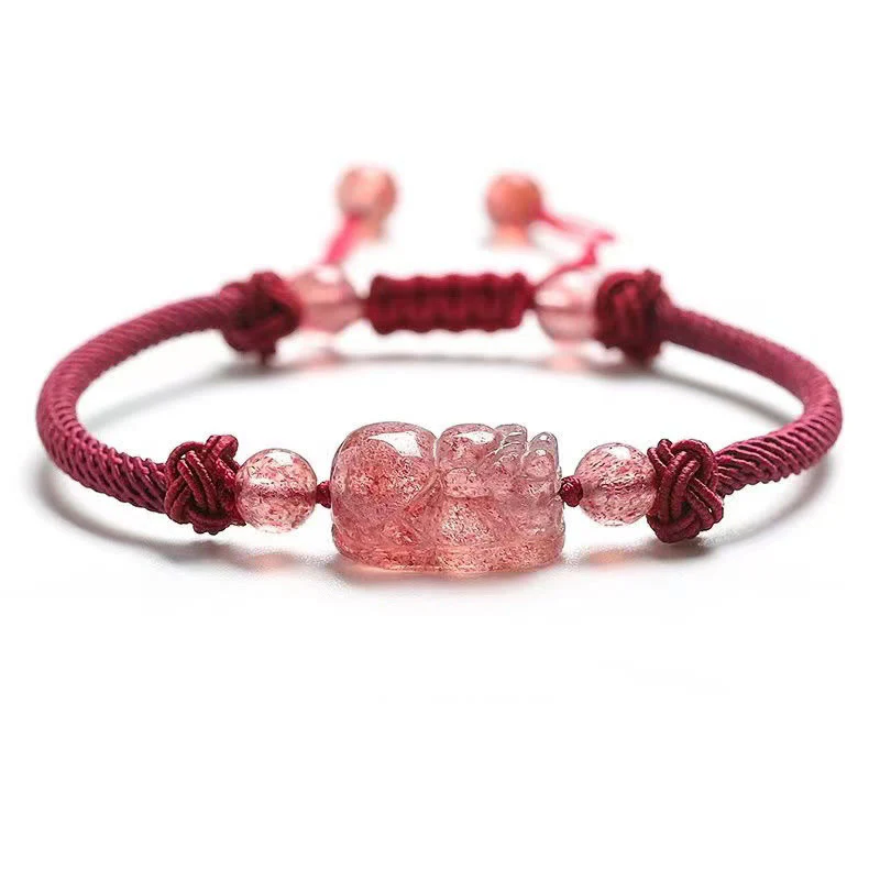 Braccialetto di protezione intrecciato in corda rossa naturale al quarzo fragola PiXiu Buddha Stones - Image 3