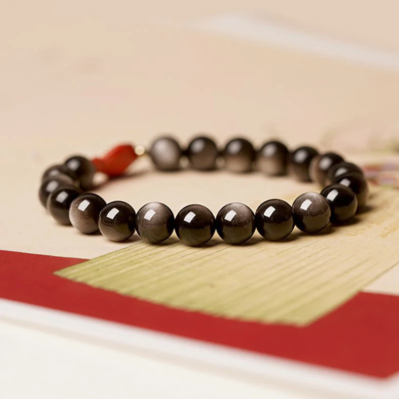 Braccialetto di protezione lenitiva con pesce koi, ossidiana, cinabro, argento naturale e Buddha Stones - Image 5