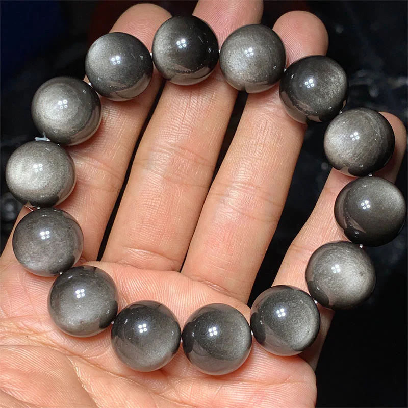 Braccialetto di protezione lenitiva in ossidiana lucida d'argento naturale Buddha Stones - Image 11