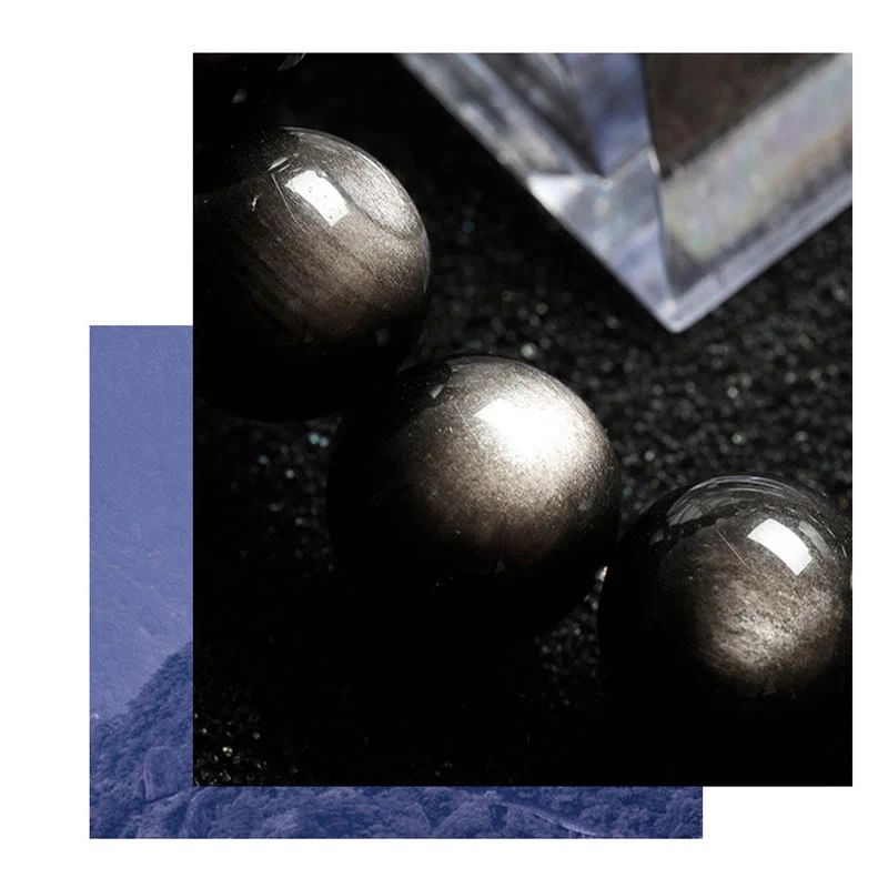 Braccialetto di protezione lenitiva in ossidiana lucida d'argento naturale Buddha Stones - Image 14
