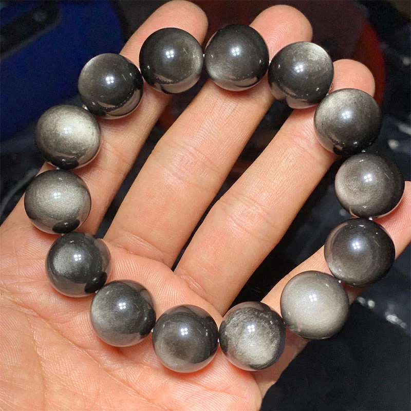 Braccialetto di protezione lenitiva in ossidiana lucida d'argento naturale Buddha Stones - Image 18